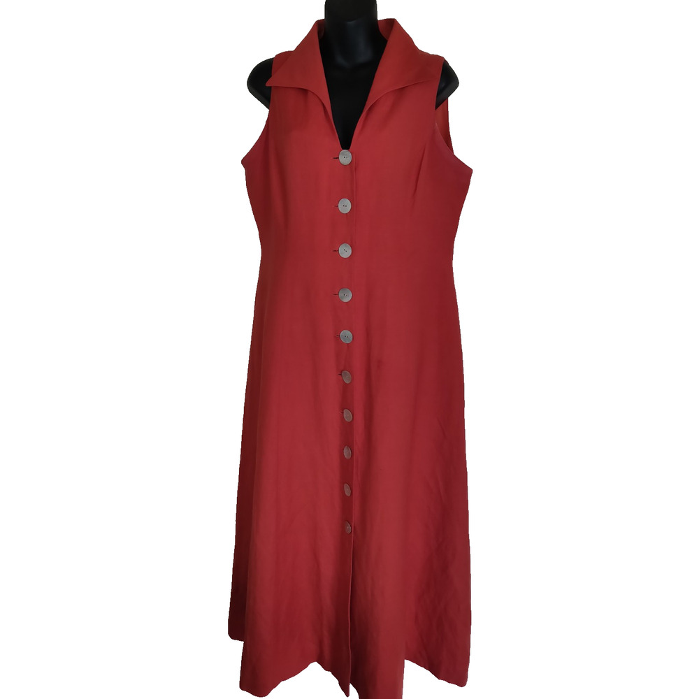 Coldwater Creek Orange Linen Blend Dress Sz 14 Mother Pearl Buttons Down FLAWS - Picture 2 of 16